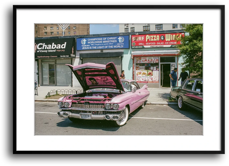 NYC Pink Caddy at Coney Island framed print