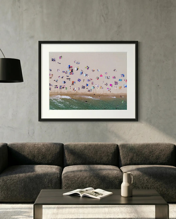 Barcelona from the Air, Barceloneta Beach by Karim Iliya — minimalist close-up framed print mockup, Good Beans NYC.