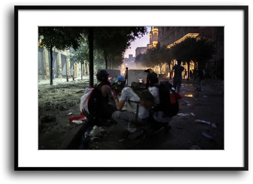 Beirut Shielded Protesters at Night