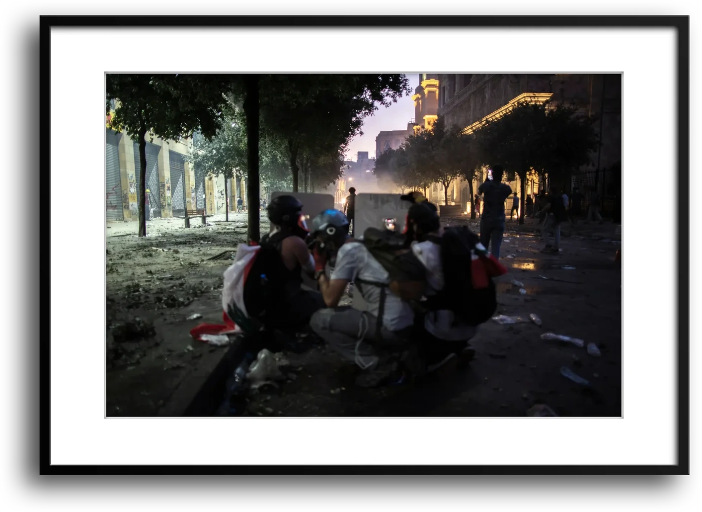 Beirut Shielded Protesters at Night