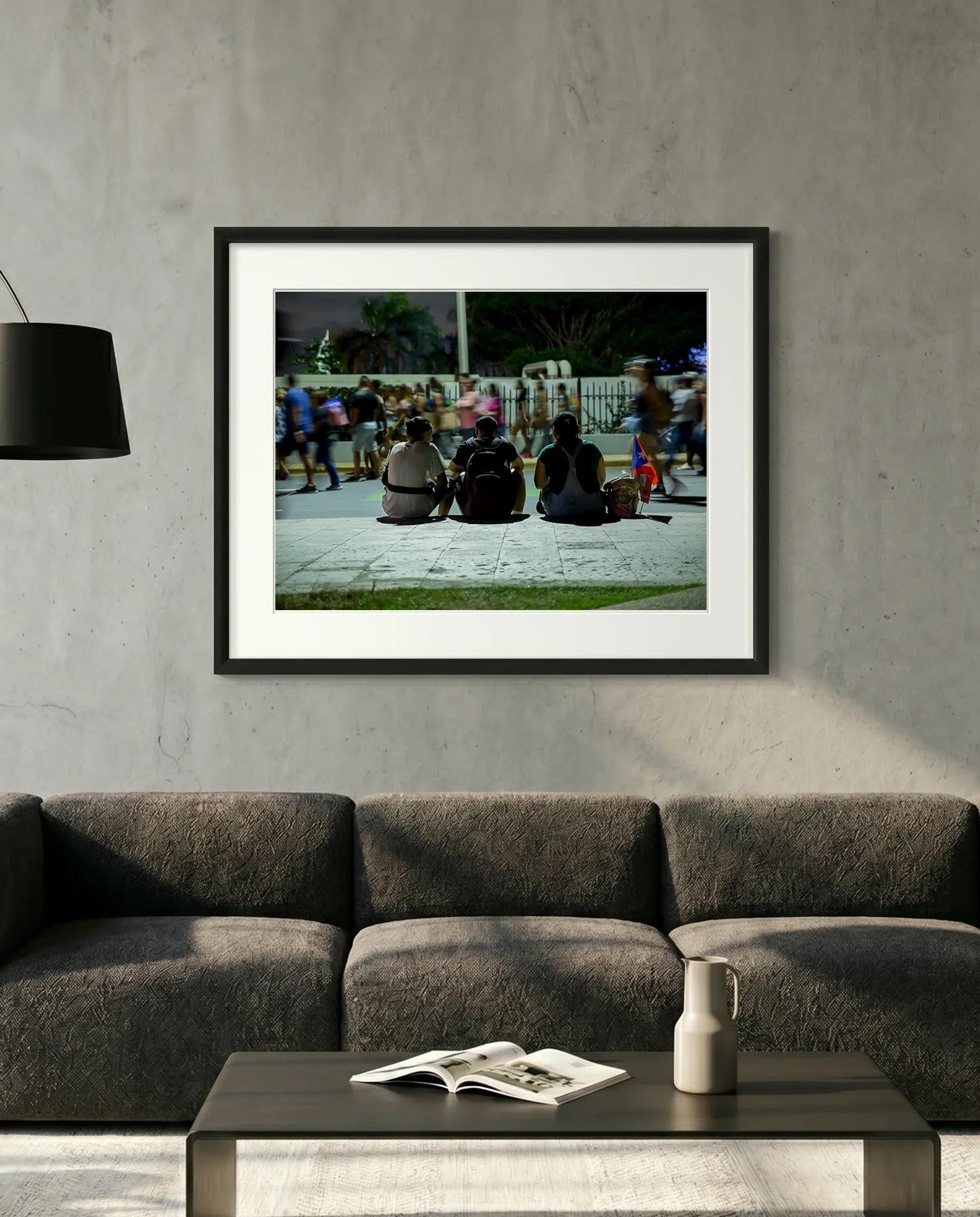 Puerto Rico Three Friends at Night, San Juan — minimalist close-up framed print mockup, Good Beans NYC.
