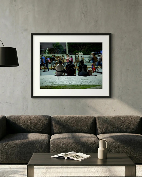 Puerto Rico Three Friends at Night, San Juan — minimalist close-up framed print mockup, Good Beans NYC.