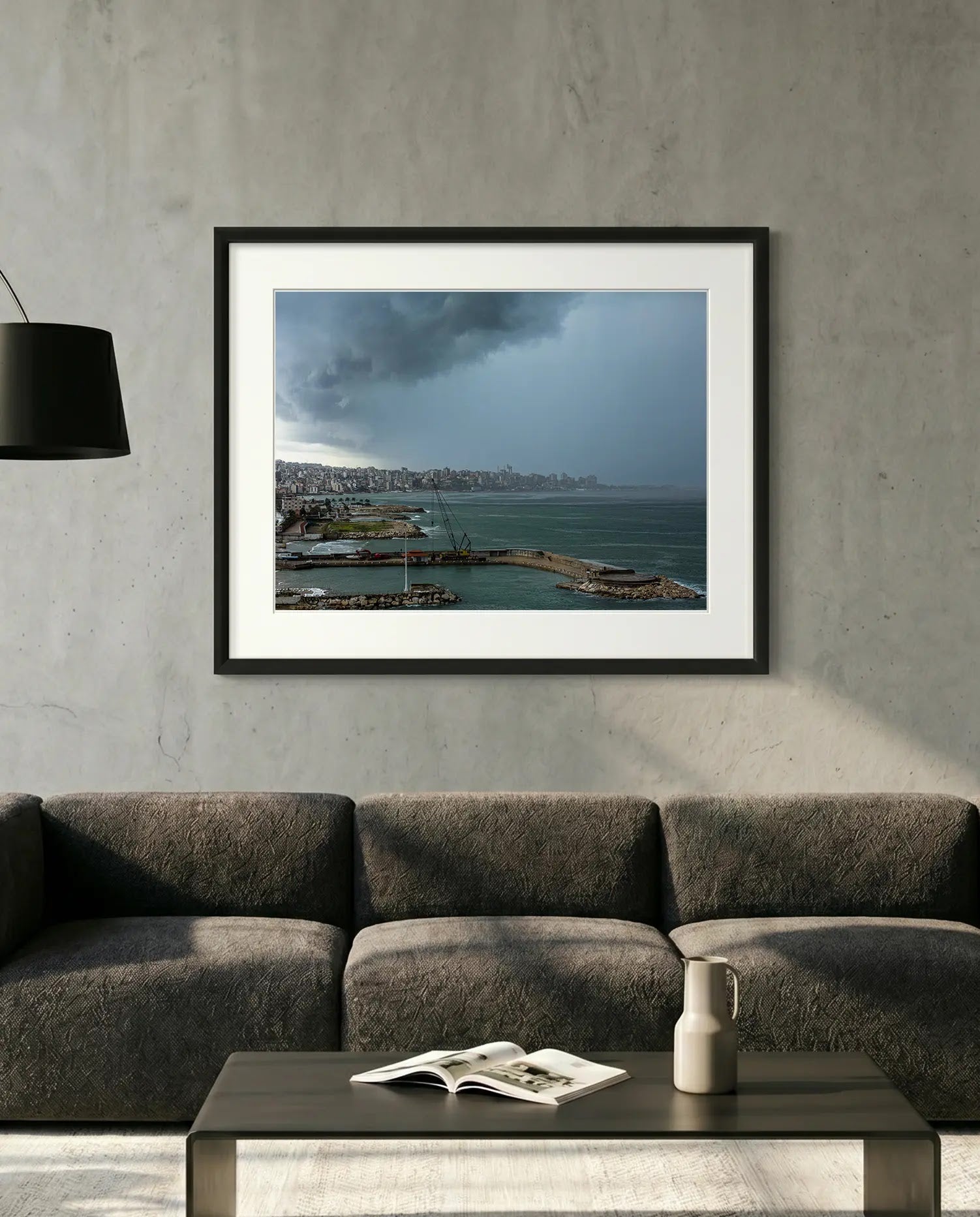 Beirut Storm, Lebanese Coast — minimalist close-up framed print mockup, Good Beans NYC.