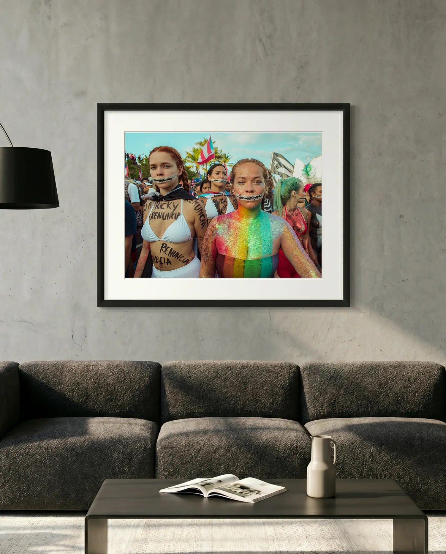 Puerto Rico Renuncia Body Paint Women, San Juan — minimalist close-up framed print mockup, Good Beans NYC.