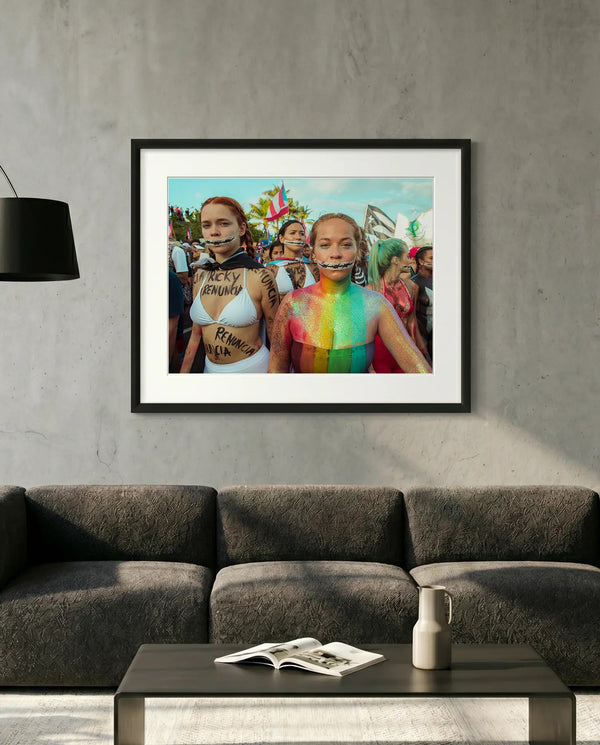 Puerto Rico Renuncia Body Paint Women, San Juan — minimalist close-up framed print mockup, Good Beans NYC.