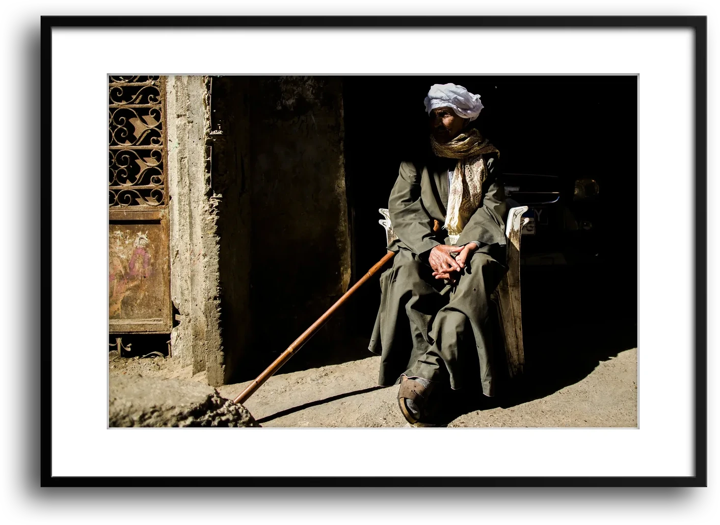 Egypt Old Man with Cane, Cairo's Garbage City framed print