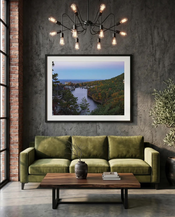 NY Mohonk Mountain House Fall, Hudson Valley — green velvet couch room mockup, Good Beans NYC.