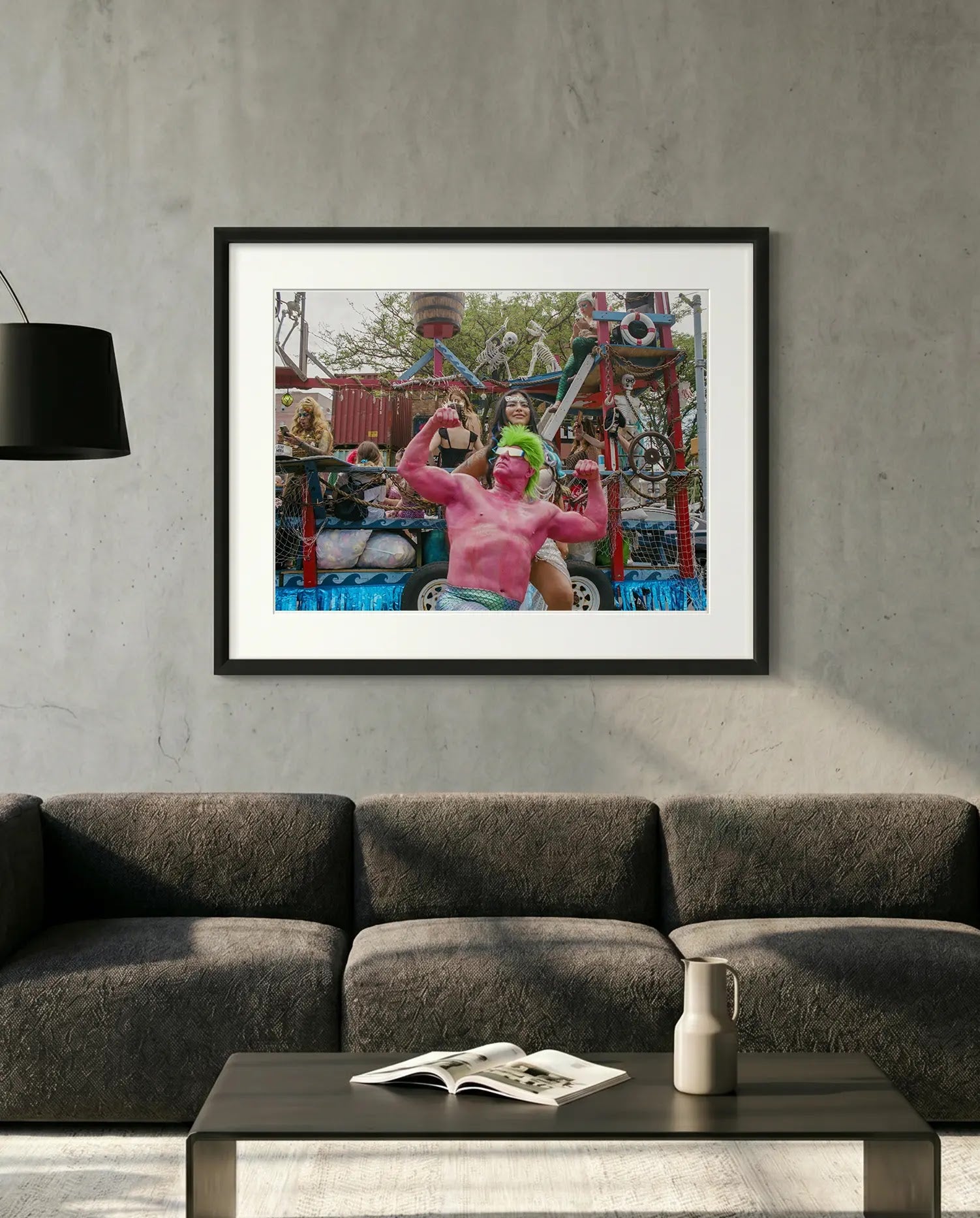 NYC Mermaid Parade Pink Hulk — Coney Island — minimalist close-up framed print mockup, Good Beans NYC.