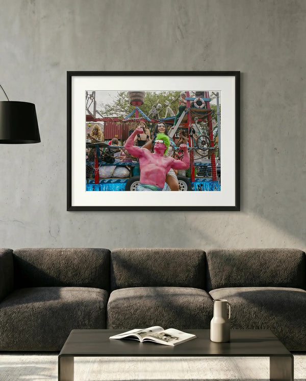 NYC Mermaid Parade Pink Hulk — Coney Island — minimalist close-up framed print mockup, Good Beans NYC.