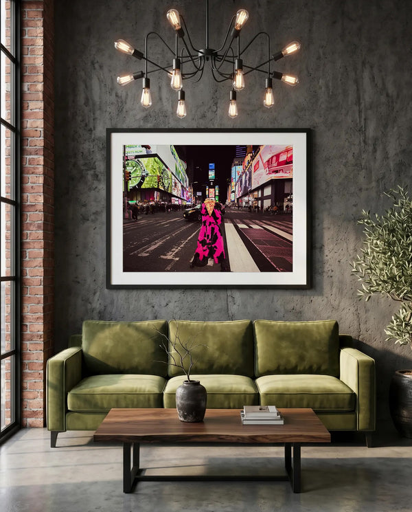 NYC New York in a Time of Pizza From Far — green velvet couch room mockup, Good Beans NYC.