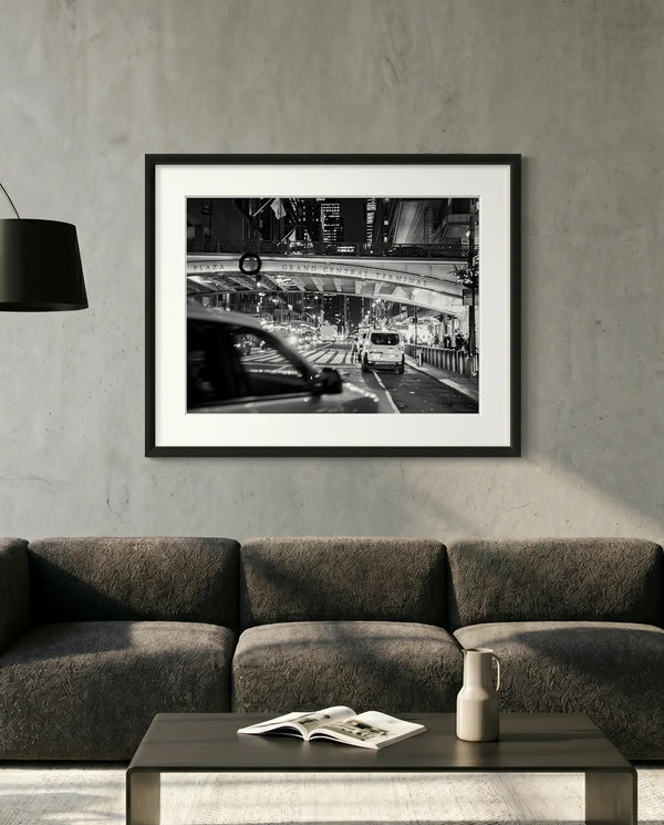 NYC Grand Central Pershing Square, 42nd Street — minimalist close-up framed print mockup, Good Beans NYC.