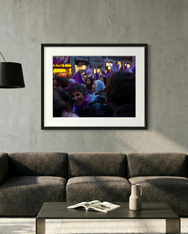 Istanbul Women's March Old Lady, Istiklal Avenue — minimalist close-up framed print mockup, Good Beans NYC.