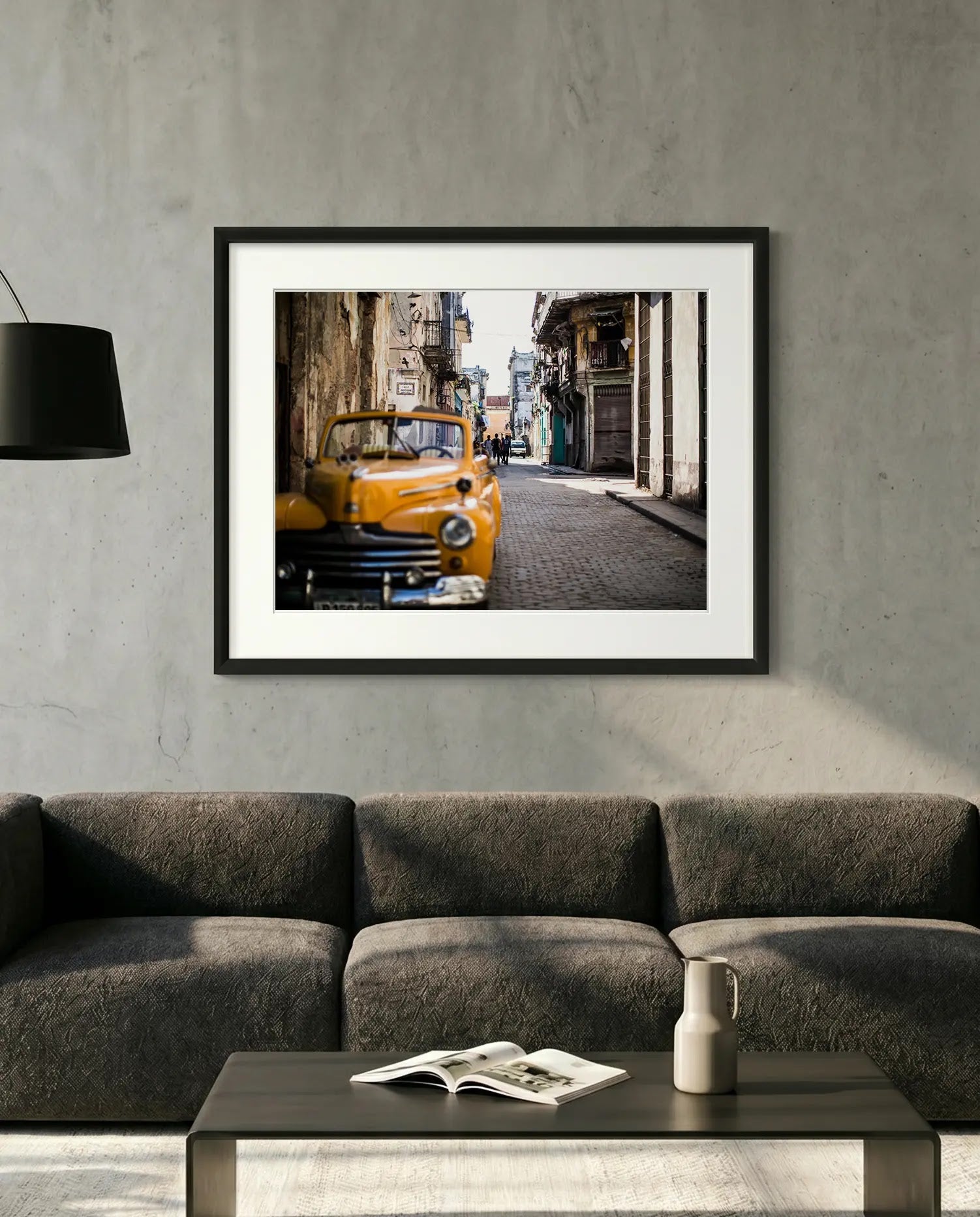 Cuba Taxi, Old Havana — minimalist close-up framed print mockup, Good Beans NYC.