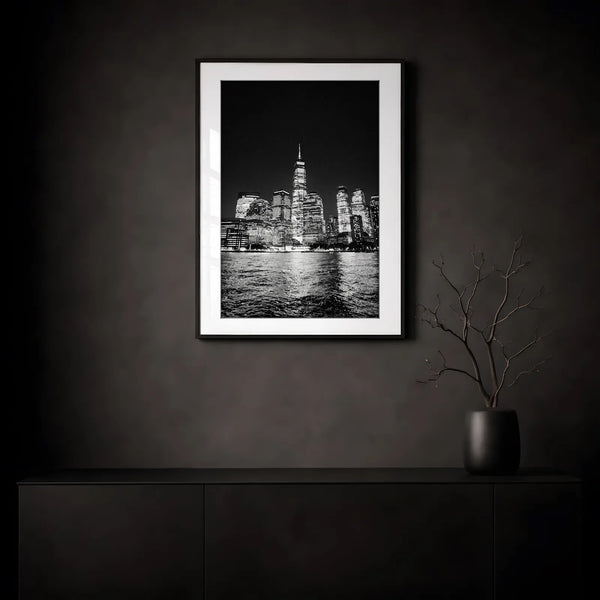 NYC Freedom Tower from the Hudson, Manhattan — transparent frame mockup, Good Beans NYC.