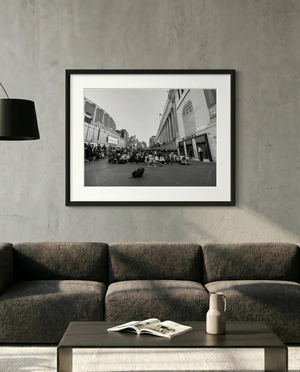NYC Pro Palestine Prayer at Penn Station — minimalist close-up framed print mockup, Good Beans NYC.