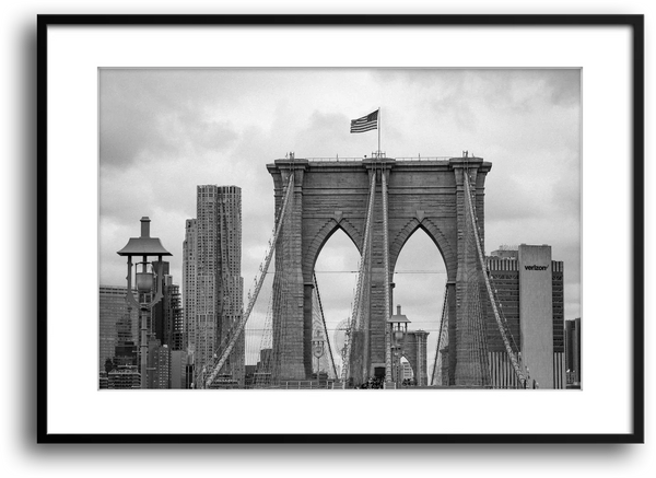 NYC Brooklyn Bridge from Afar, Manhattan Skyline