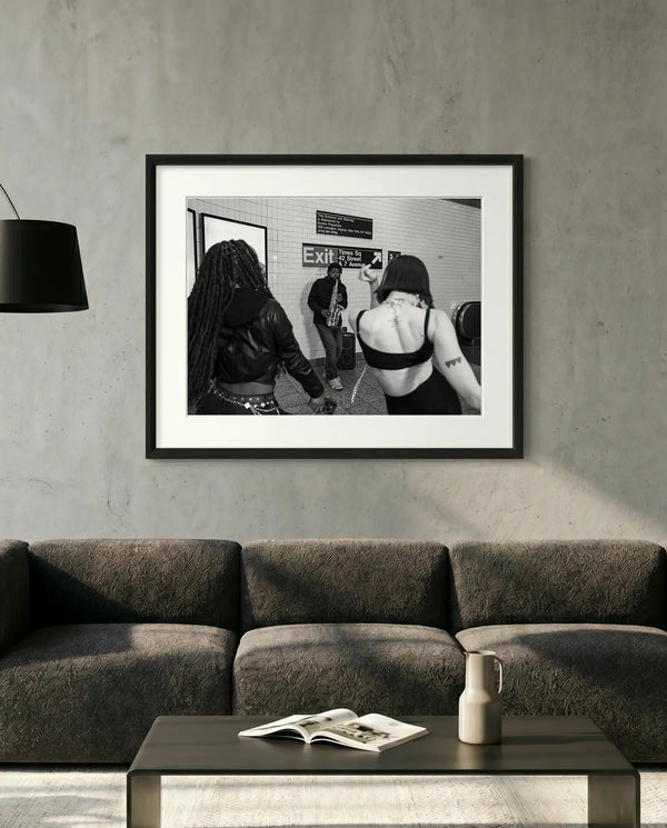 NYC Times Square Busking Dance, 42nd Street — minimalist close-up framed print mockup, Good Beans NYC.
