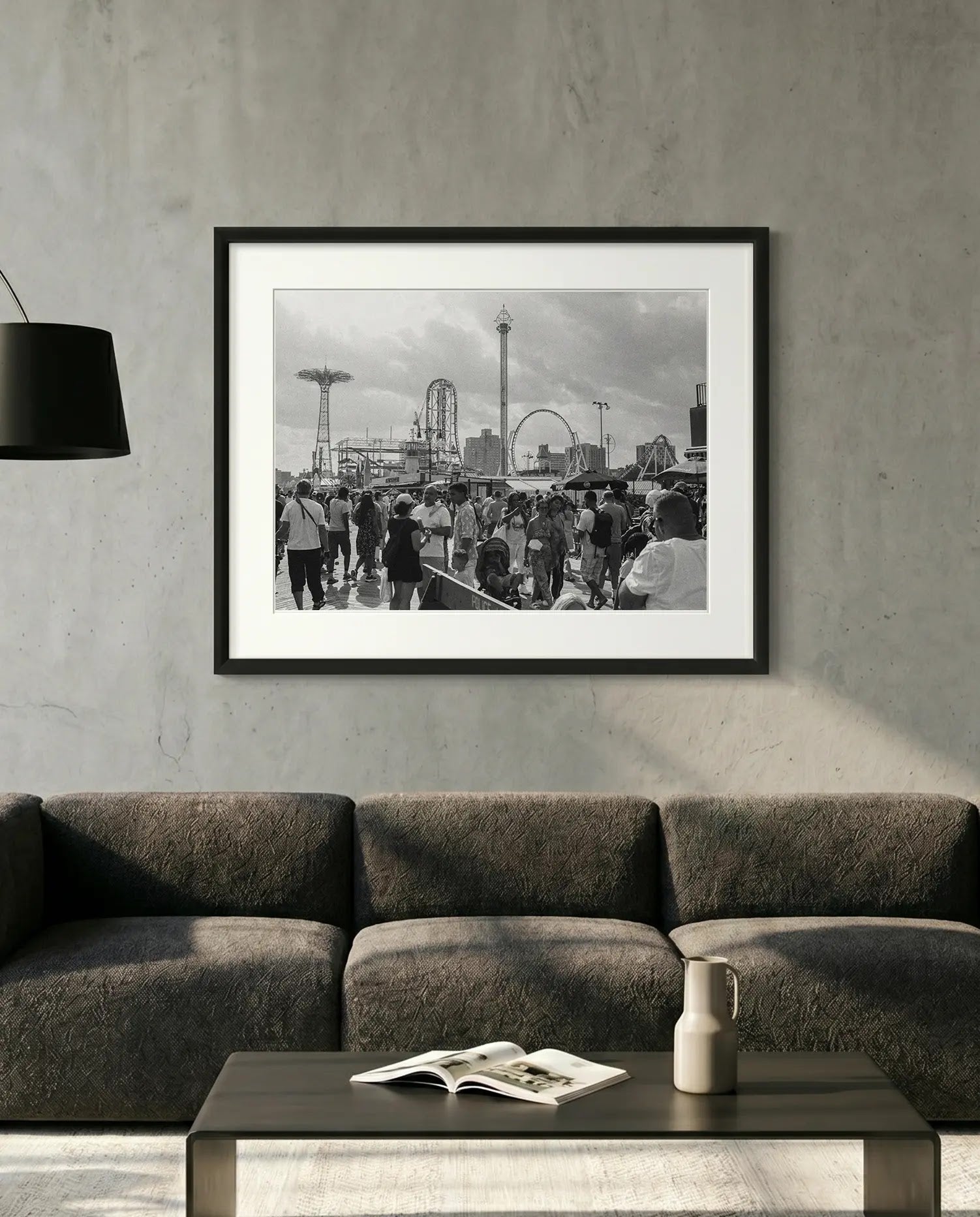 NYC Coney Island Theme Park, Brooklyn — minimalist close-up framed print mockup, Good Beans NYC.