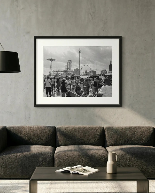 NYC Coney Island Theme Park, Brooklyn — minimalist close-up framed print mockup, Good Beans NYC.