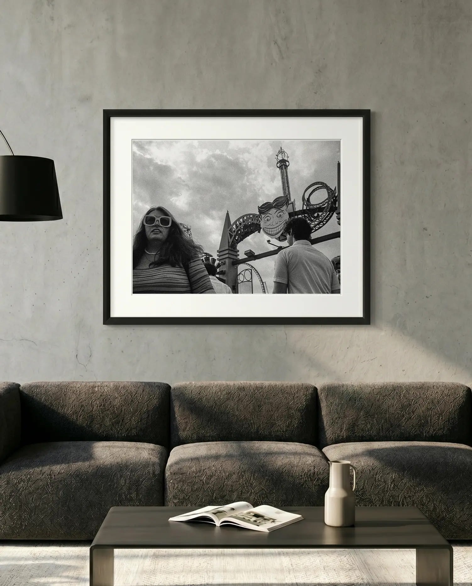 NYC Coney Island Tillie Face, Luna Park — minimalist close-up framed print mockup, Good Beans NYC.