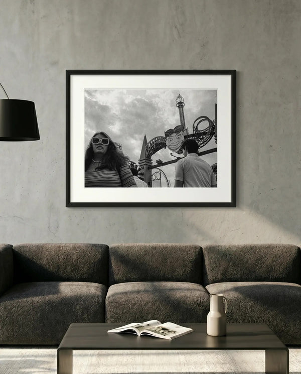 NYC Coney Island Tillie Face, Luna Park — minimalist close-up framed print mockup, Good Beans NYC.