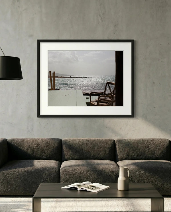 Wing Foiling off the Coast of Byblos, Lebanon — minimalist close-up framed print mockup, Good Beans NYC.