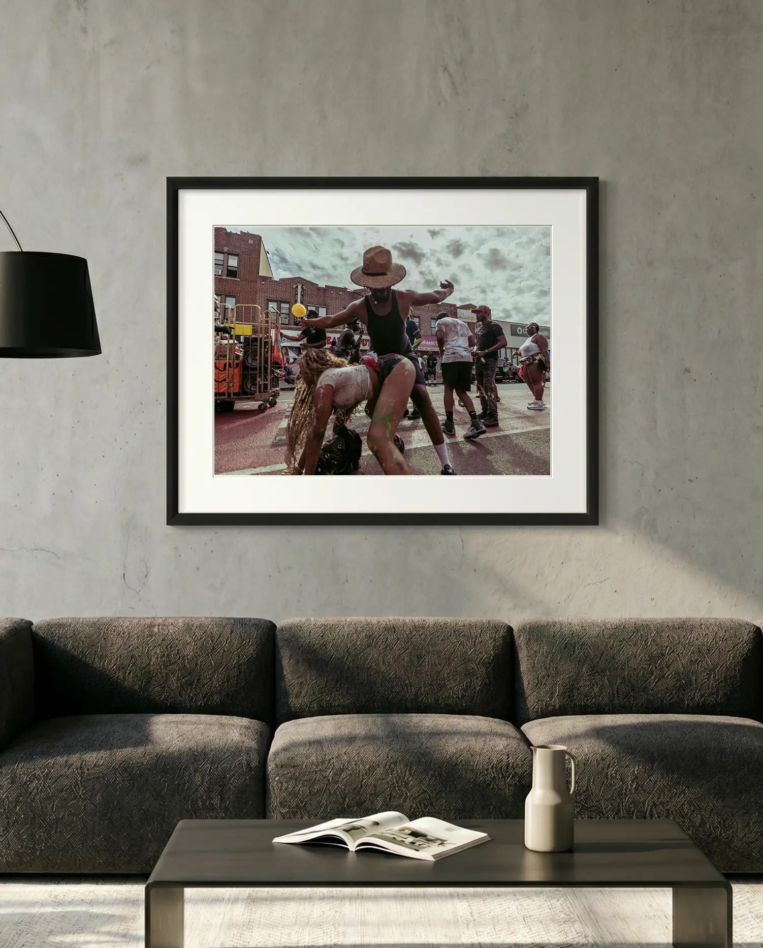 NYC J'Ouvert Straw Hat Dancer, Crown Heights — minimalist close-up framed print mockup, Good Beans NYC.