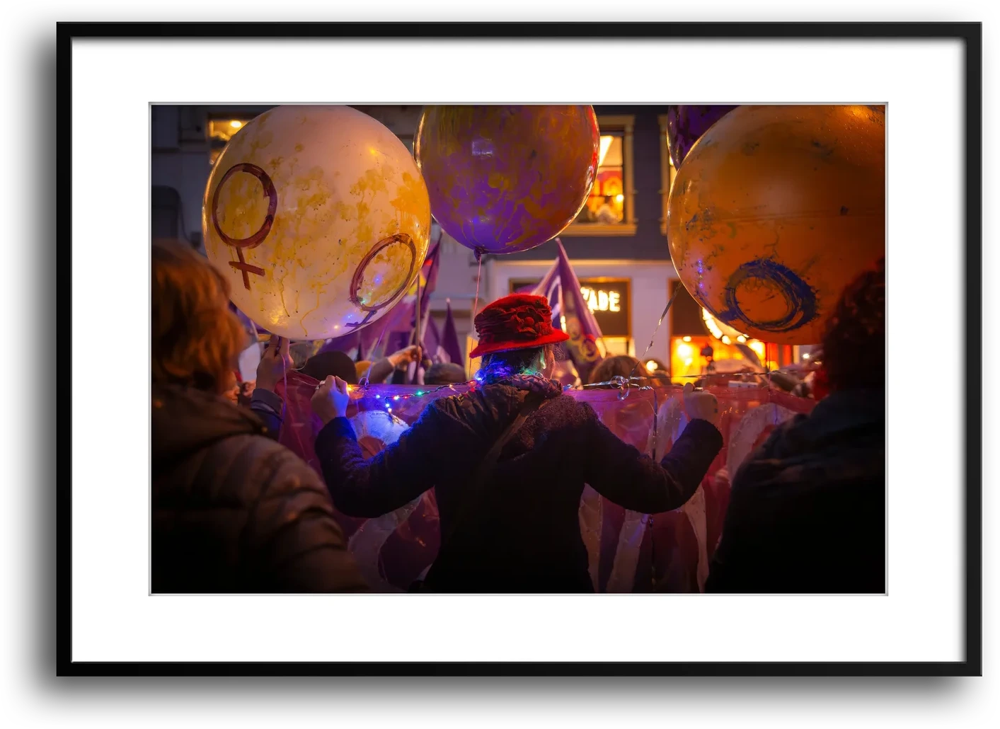 Istanbul Women's March Balloons, Red Hat framed print