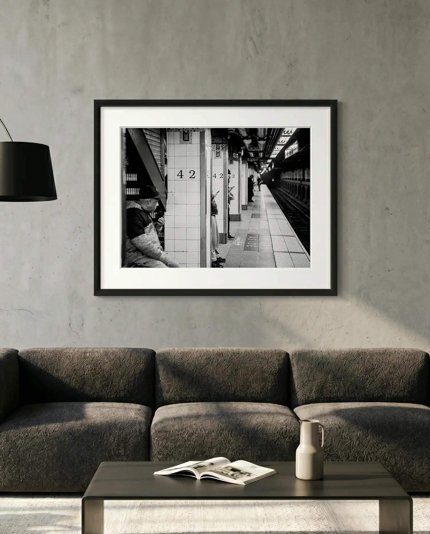 NYC Subway 42nd Street Phones, Portals Series — minimalist close-up framed print mockup, Good Beans NYC.