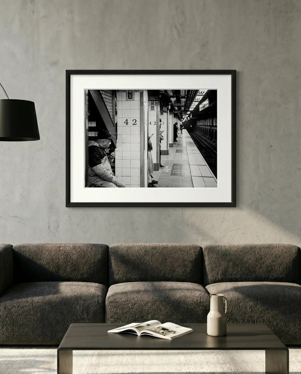 NYC Subway 42nd Street Phones, Portals Series — minimalist close-up framed print mockup, Good Beans NYC.