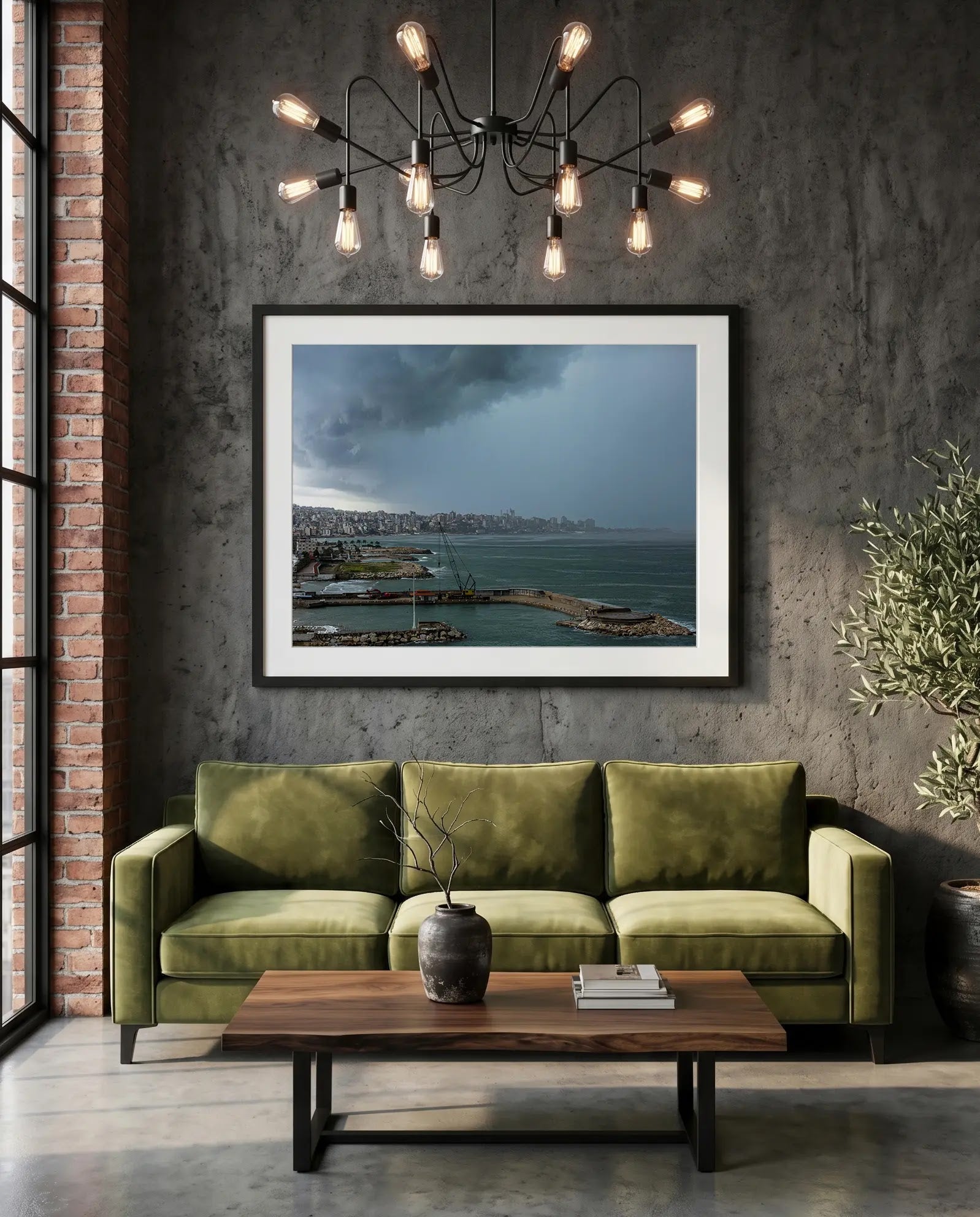 Beirut Storm, Lebanese Coast — green velvet couch room mockup, Good Beans NYC.