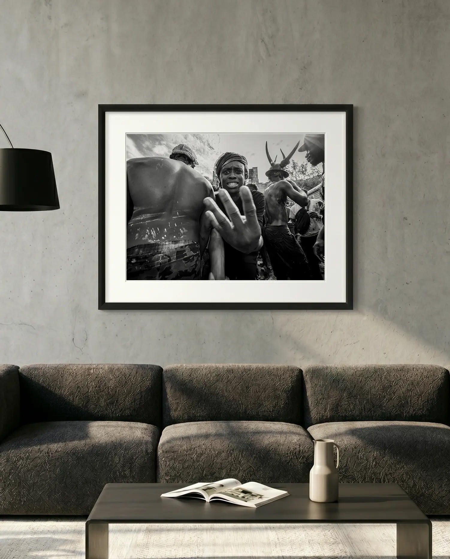 NYC J'Ouvert Boy Hand Sign, Brooklyn Before Sunrise — minimalist close-up framed print mockup, Good Beans NYC.