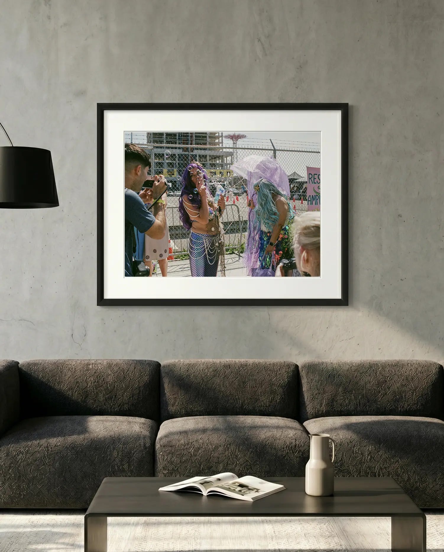 NYC Mermaid Parade Smoking, Coney Island — minimalist close-up framed print mockup, Good Beans NYC.