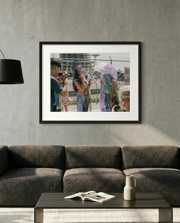 NYC Mermaid Parade Smoking, Coney Island — minimalist close-up framed print mockup, Good Beans NYC.