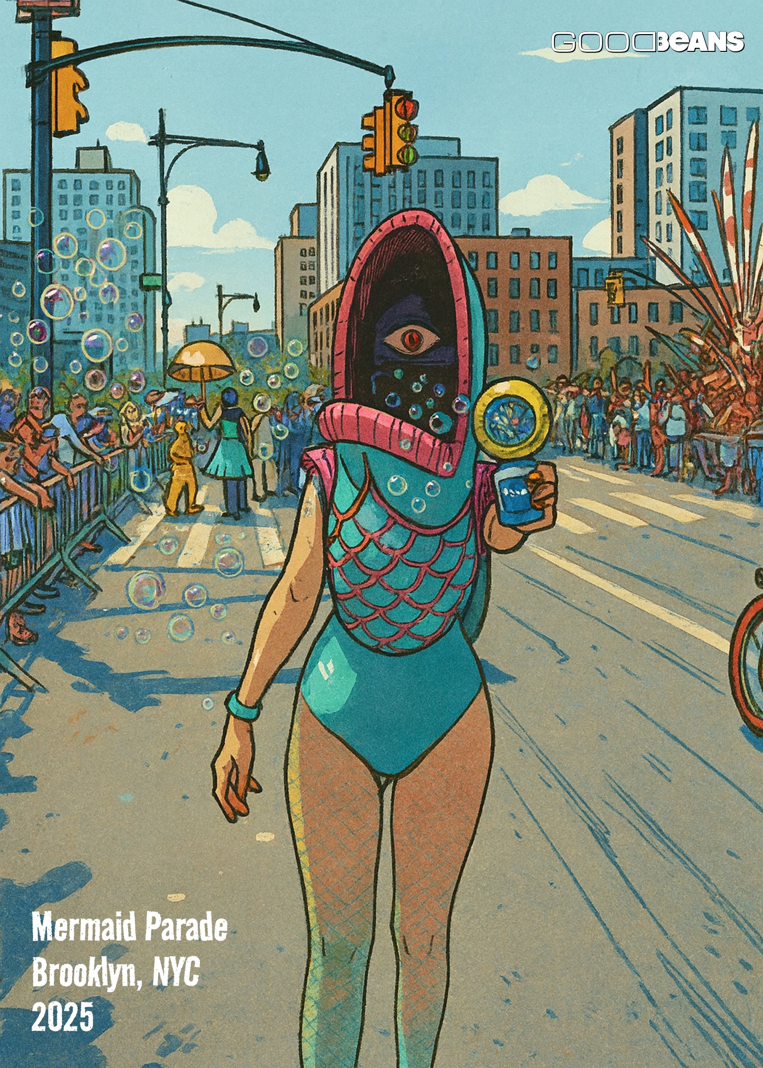 NYC Mermaid Parade Fish Gun Poster — Coney Island Illustration