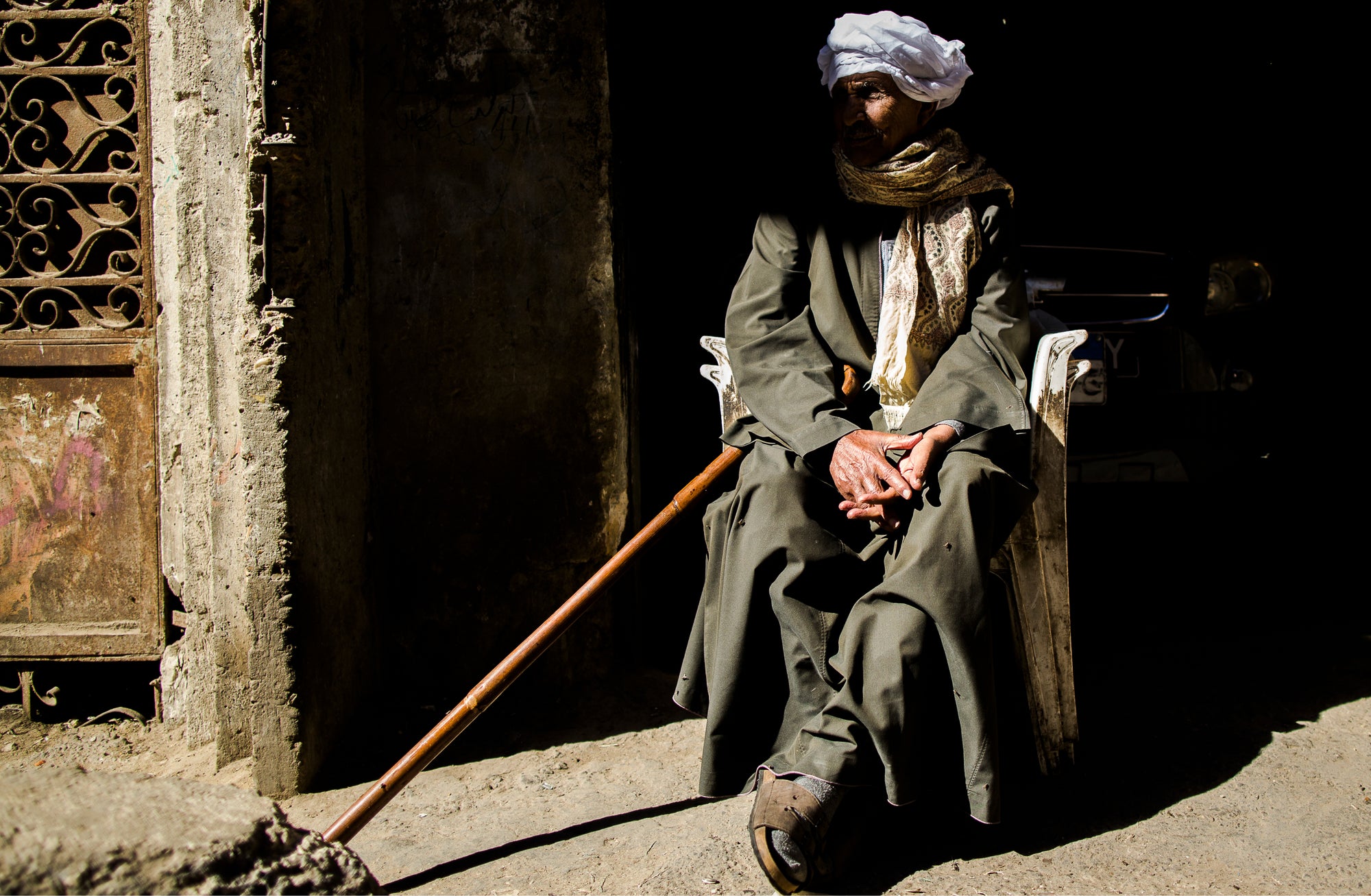 Egypt Man Sitting in Garbage City